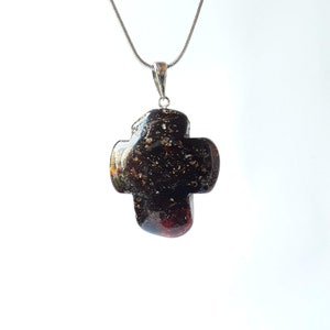 Large Baltic Amber Cross Pendant: Dark Gemstone Catholic Jewelry