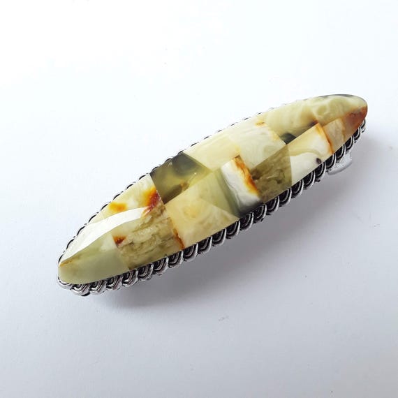 Handmade Baltic Amber Hair Clip: Green Gemstone Barrette