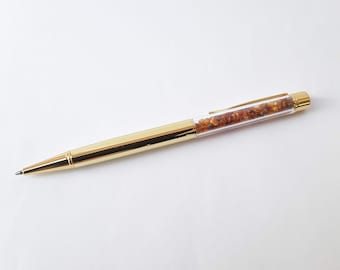 Unique ballpoint pen decorated with Baltic amber, Handcrafted cute gemstone pen, Refillable metal teacher ballpoint pen, Gift for writer.