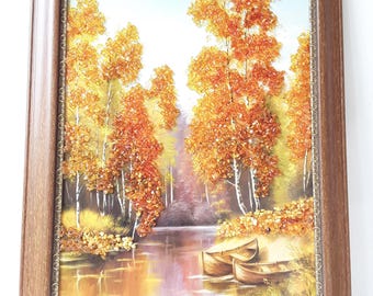 Baltic Amber Fall Landscape Painting: Framed Gold Leaf Wall Art - Etsy