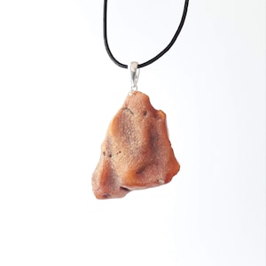 Raw Baltic Amber Pendant: Large Cognac Gemstone, Leather Cord