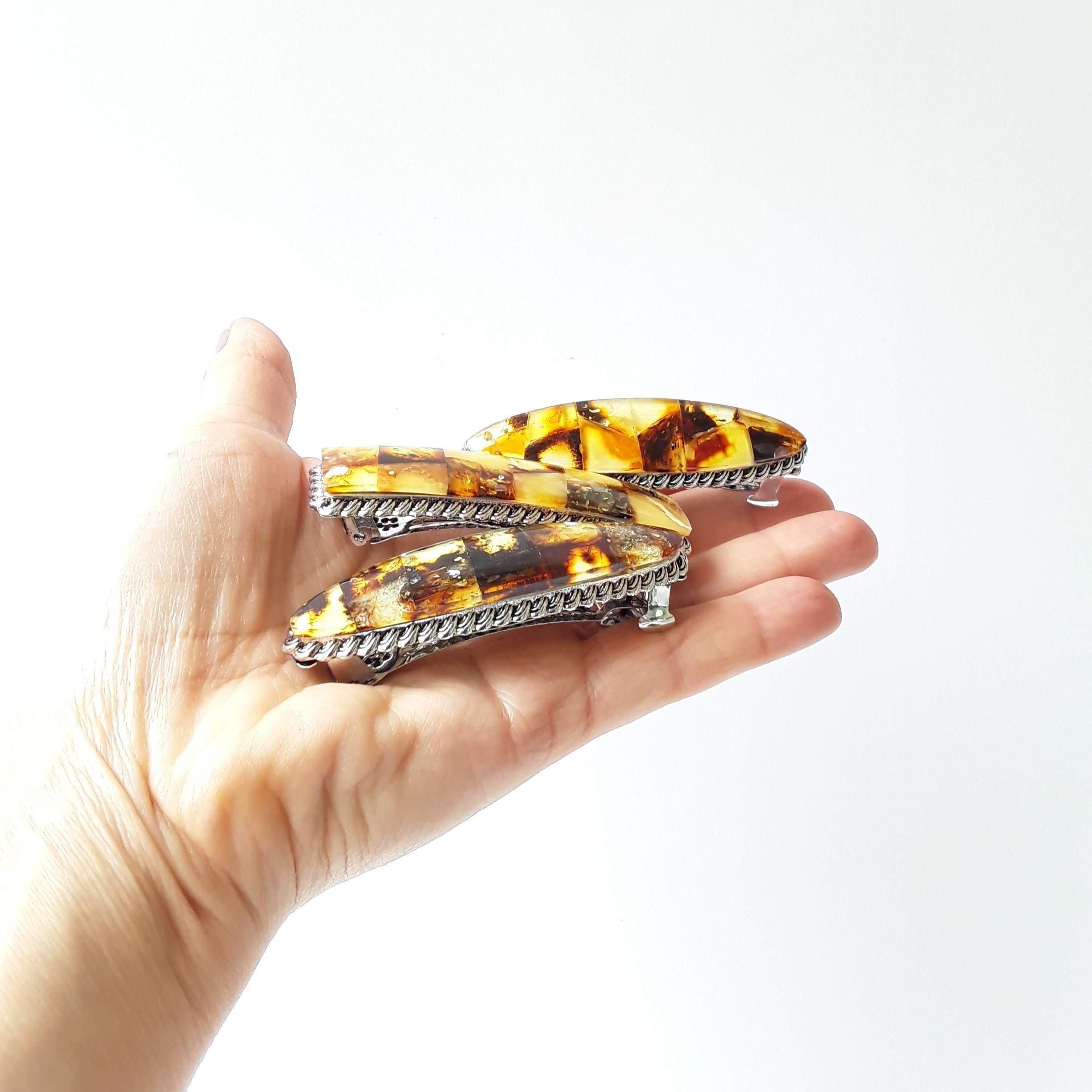 Baltic Amber Hair Barrette: Handmade Mosaic French Clip - Etsy