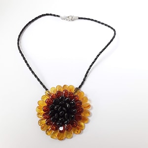 Flower amber pendant, Baltic amber stone handcrafted pendant, Large gemstone amber floral jewelry, Multicolor pendant flower women, grandma.