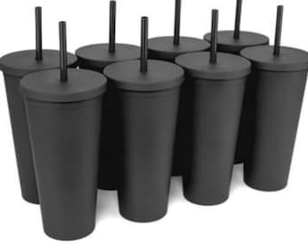 Matte Black 22OZ SKINNY Reusable Acrylic TUMBLERS With Lids and Straws BPA Free|Black Cup With Straw |Black Tumbler| Starbuck Tumbler