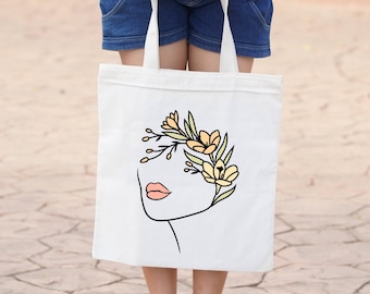 Beige Head flower Tote Bags,Heavy Natural Tote Bags,Cute Tote Bags,Tote Bag Aesthetic, Gift Tote Bags with Long Handles,Reusable Tote Bags