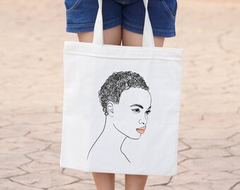 Beige Black Girl Tote Bags,Heavy Natural Tote Bags,Cute Tote Bags,Tote Bag Aesthetic, Gift Tote Bags with Long Handles,Reusable Tote Bags