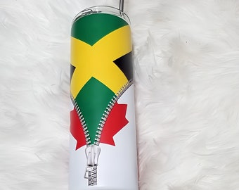 Caribbean 20 Oz. Skinny Stainless Steel, Jamaica Flag Tumbler, Canadian Jamaican tumbler, Zipper Tumbler, Caribbean Tumbler,