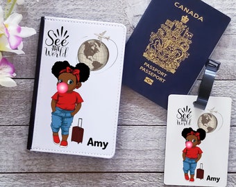 Girls See The World Passport Holder- Passport Cover Personalized - Personalized Luggage Tags-Travel Essentials Holder For Kids|Black Kids