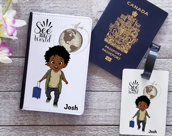 Boys See The Wirld Passport Holder- Passport Cover Personalized - Personalized Luggage Tags-Travel Essentials Holder For Kids|Black Kids
