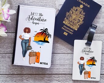 Adventure Begins Passport Holder- Passport Cover - Personalized Luggage Tags- Personalized Passport Holder For Black Women