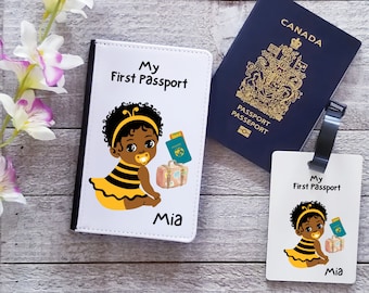 BABY Girl First Passport Passport Holder- Passport Cover Personalized - Personalized Luggage Tag-Travel Essentials Holder For Kid|Black Kids