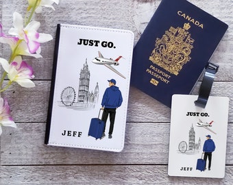 MEN Just Go Passport Holder- Passport Cover Personalized - Personalized Luggage Tags-Travel Essentials Holder For Kids|Black Kids