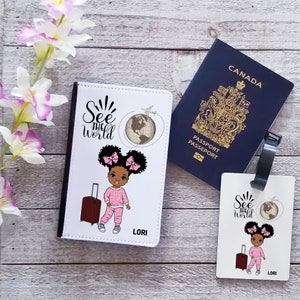 Girls See The World Passport Holder- Passport Cover Personalized - Personalized Luggage Tags-Travel Essentials Holder For Kids|Black Kids