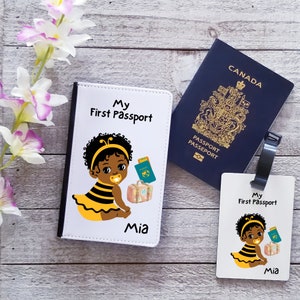 BABY Girl First Passport Passport Holder- Passport Cover Personalizado - Equipaje personalizado Tag-Travel Essentials Holder para niños/niños negros