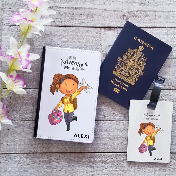 Girls Let The Adventure Begin Passport Holder- Passport Cover Personalized - Personalized Luggage Tags-Personalized Passport Holder For Kids