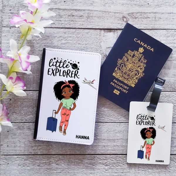 Girls Little Explorer Passport Holder- Passport Cover Personalized - Personalized Luggage Tags-Travel Essentials Holder For Kids|Black Kids