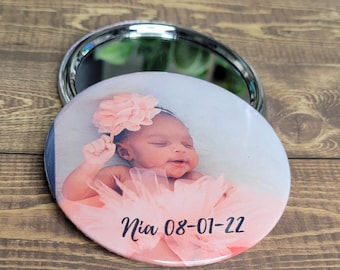 Personalize Pocket Mirror Keepsake for Special Occasions |Compact Mirror Party Gift |Bridesmaid Gift Memorial Gifts|Birth Announcement Gift