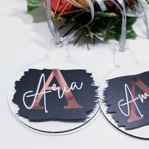 Adorno navideño personalizado / Adorno navideño de oro rosa / Decoraciones navideñas negras / Decoración navideña / Decoraciones navideñas / Adornos navideños