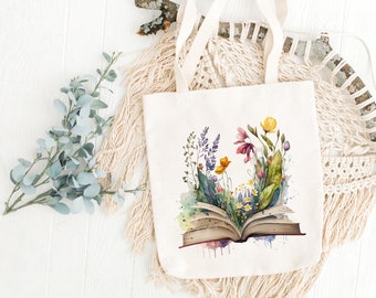 Beige Flower Tote Bags,Heavy Natural Tote Bags,Cute Tote Bags, Farmer's Market Tote Bag, Gift Tote Bags Long Handles,Reusable Tote Bags