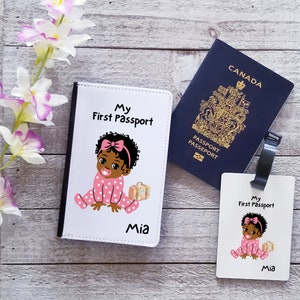 BABY Girl First Passport Passport Holder- Passport Cover Personalizado - Equipaje personalizado Tag-Travel Essentials Holder para niños/niños negros
