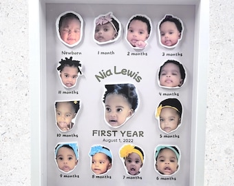 Personalized Baby First Year Shadow Box | Milestone Photo Collage Frame | Baby Keepsake | Mother’s Day Gift| 12 Month Collage