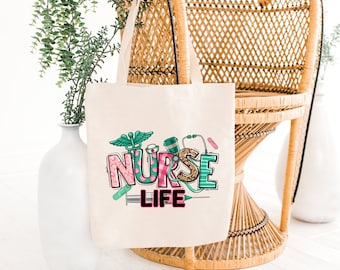 Beige Nurse Canvas Tote Bags, Heavy Natural Tote Bags, Cute Tote Bags, Tote Bag , Gift Tote Bag with Long Handles, Reusable Grocery Tote Bag