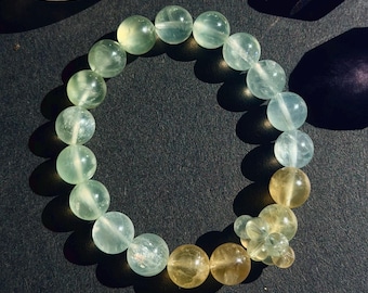 10mm Ombré Prehnite Crystal Beaded Bracelet with Prehnite wreath