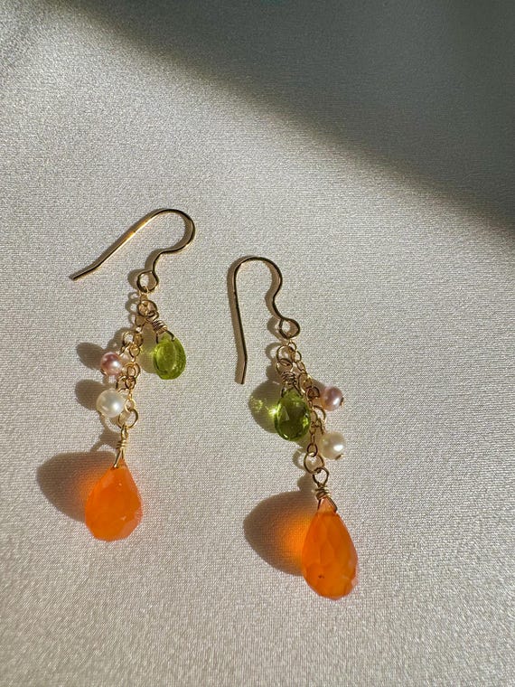 淡水パール オレンジ ハンドメイドピアス ピアス 手作り オレンジ淡水