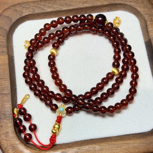 5mm Bright Red Garnet 108+1 Beads Mala Meditation Necklace | Stone of Passion and Devotion