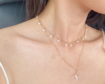 Handmade Baroque Pearl Necklace: 14k Gold Filled Chain, Freshwater Pearl