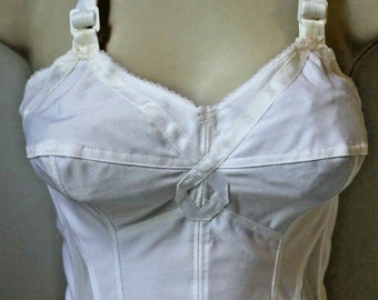 longline Magic Loop WireFree  Bra Bustier Corset Rare Item!!! 1950&#39;s VINTAGE WHT/BLK/bg
