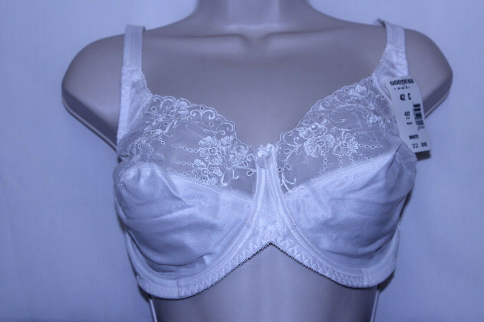 Vintage BALI 1860 SHINY SATIN Lace Insert BRA 34D NWT