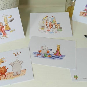 Safari Tier Postkarten, 10er Pack handgemalte Postkarten, Little Blue Treehouse