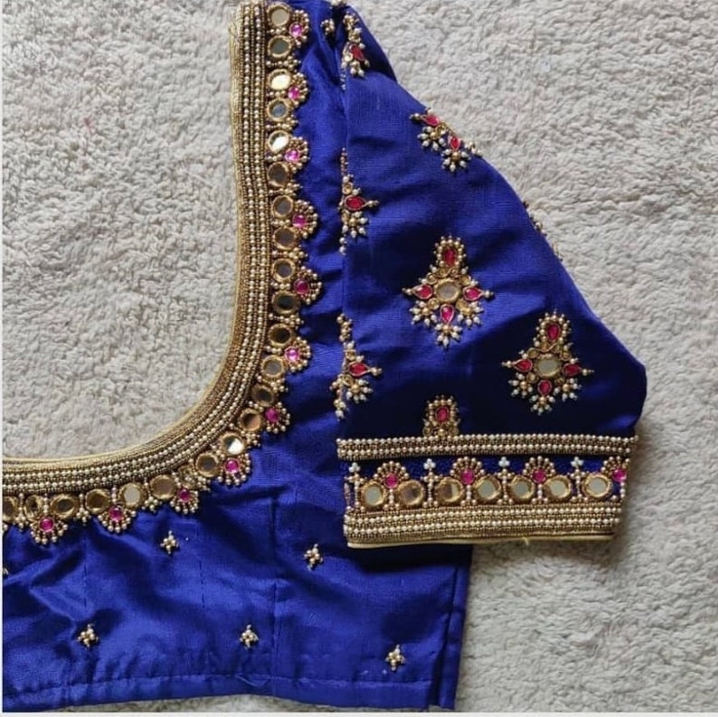 Buy Pure Silk Maggam Blouse With Peal Mirror and Stone Work Online in ...