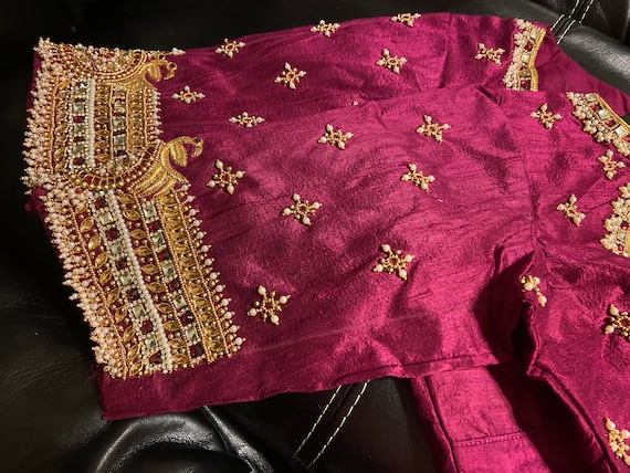 Buy Pure Pattu Dark Pink Maggam Work Blouse With Online in India - Etsy