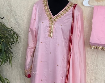 Handmade custom order Salwar Kameez with gotta patti, Kundn, antique Zardozi work on whole suit