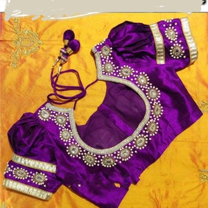 Purple Color Puff Sleeves Blouse With Pearls and Kundan Work - Etsy