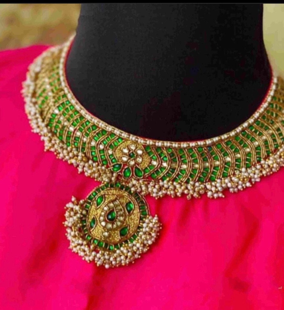 Raw Silk Haram Inspired Maggam Blouse Etsy India