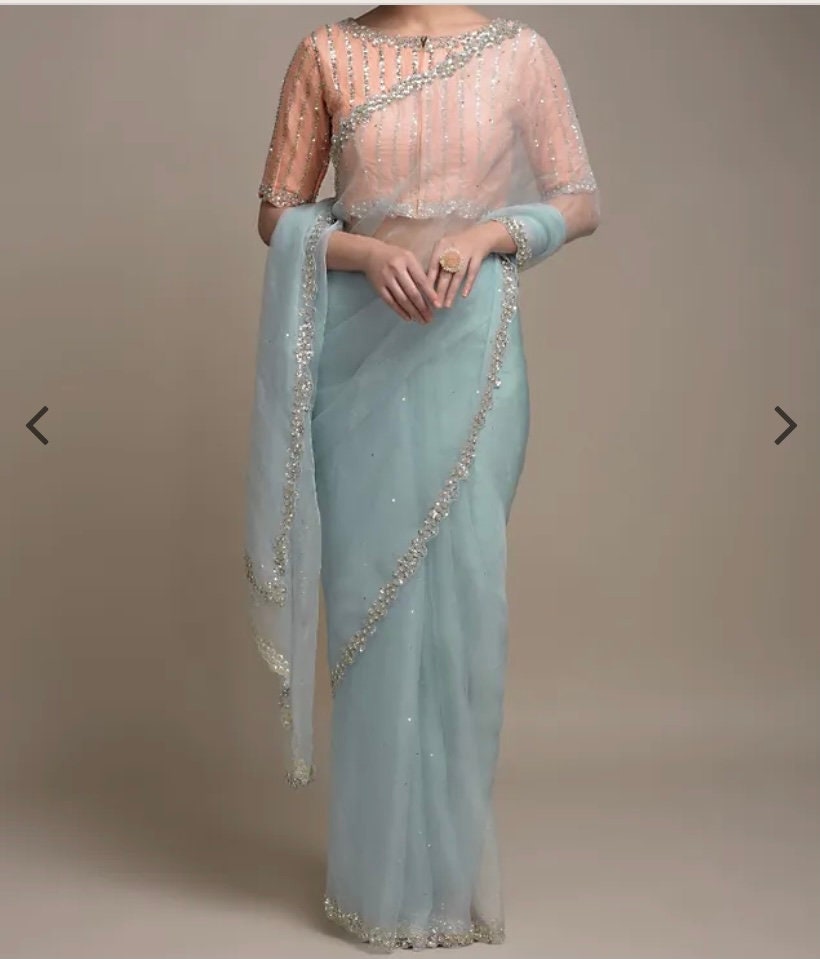 Sky Blue Saree In Organza Adorned With 