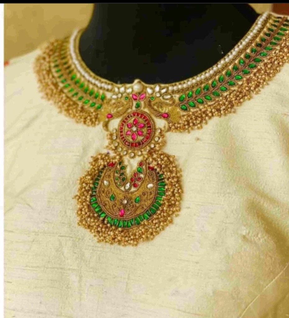 Raw Silk Haram Inspired Maggam Blouse Etsy India