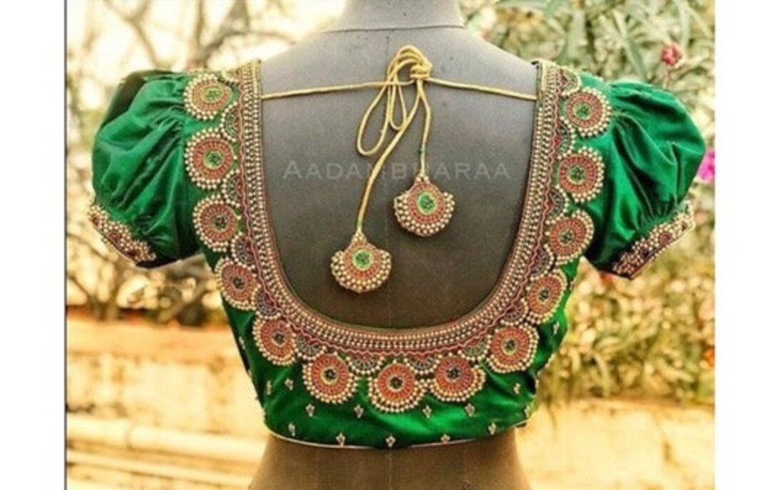 Pure Silk Haram Inspired Maggam Work Blouse With Pearls and Stone Work