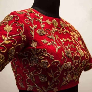Pure Raw silk Red zardosi work on all over blouse