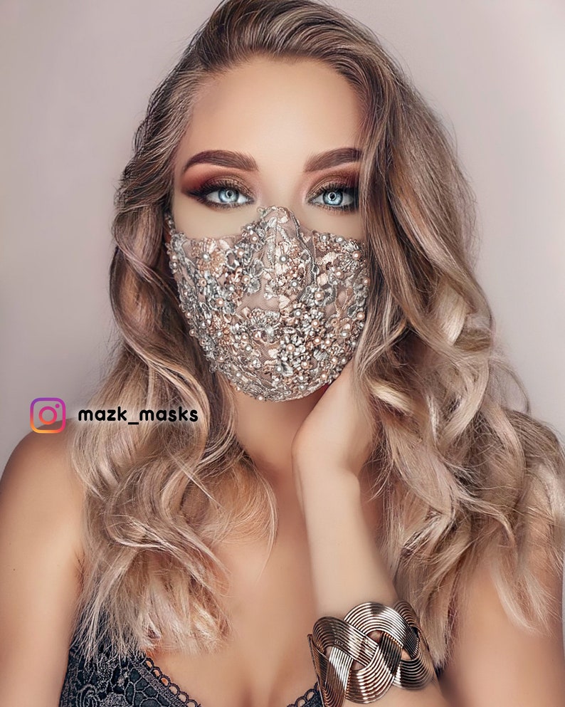 LUXURY FACE MASK Hand Embroidery Pearls and Beads Royal Etsy