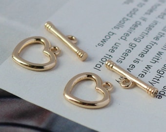 14K Gold Plated Heart Toggle Clasp: Bracelet Closure (12mm Heart)