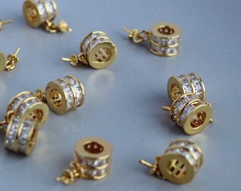 2 pcs Perles plaquées or 14 carats avec porte-perle, Micro-perles tubulaires, Perles tubes, Charmes, Perles intercalaires, Perles de connexion, Perles pour bracelet