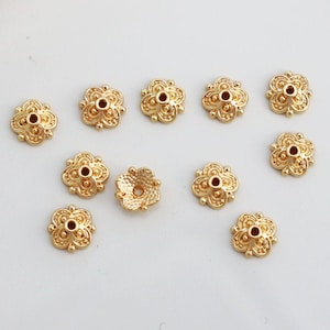 14K Gold Plated Bead Caps: 8mm Floral End Caps (50 pcs)
