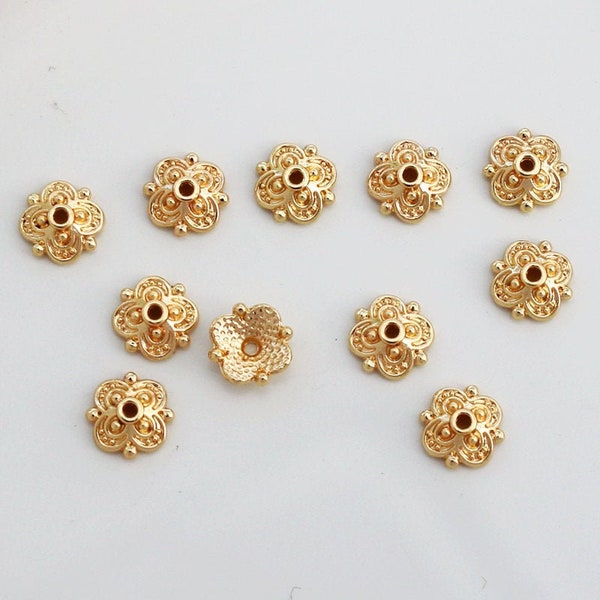 50 pcs 8mm 14K Gold Plated Bead Caps, Gold End Caps, Gold Bead Cap, Gold Plated Findings