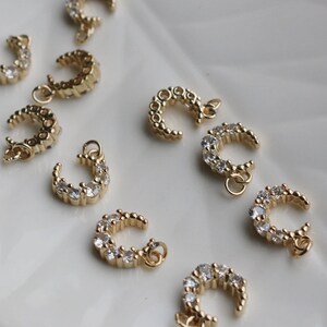 14K Gold Plated 10mm Moon Shape Zircon Pendants with Circle