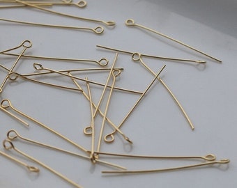 50 pcs 14K Gold Plated Brass Eye Pins, EyePins