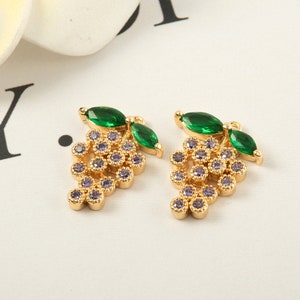 18K Gold Plated Grape Pendants: Zircon Charms, Earring Findings (10pcs)